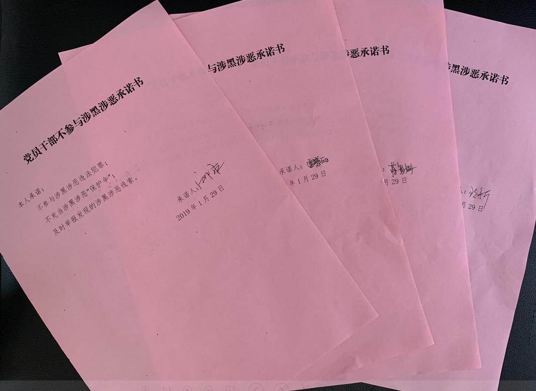 党员干部签写《党员干部不参与涉黑涉恶承诺书》